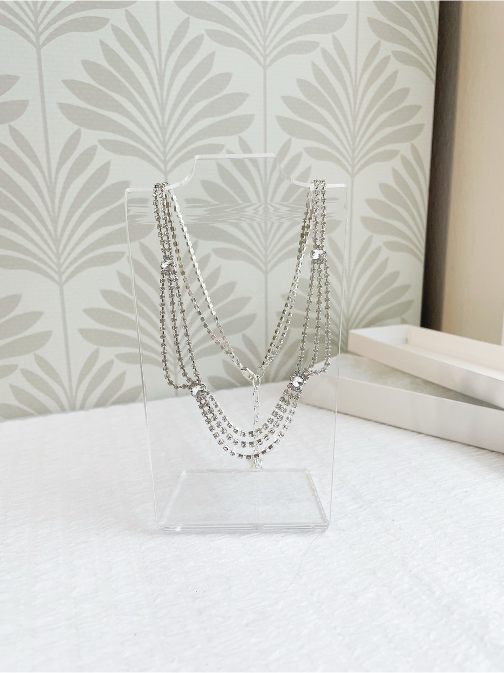 Silver Multi-Strand Crystal Draped Necklace